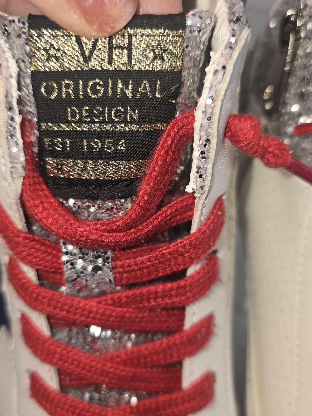 VINTAGE HAVANA LESTER HIGH TOP SILVER GLITTER RED LACE STAR WOMENS SNEAKERS 8.5 - Picture 9 of 16